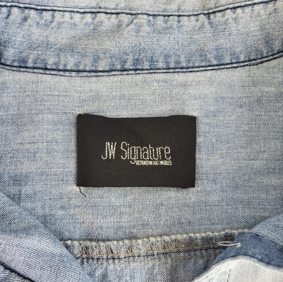 JW Signature Chambray Denim Button-up Top Womens Small Faded Grunge - Picture 6 of 11